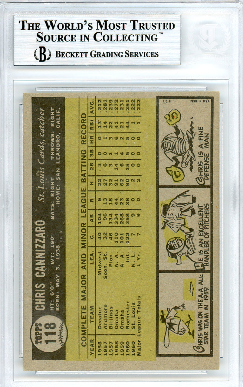 Chris Cannizzaro Autographed 1961 Topps Rookie Card #118 St. Louis Cardinals Beckett BAS #10540095