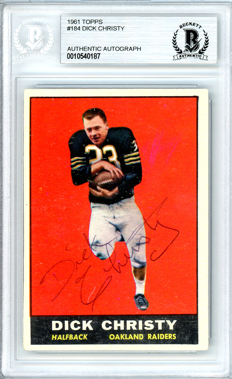 Dick Christy Autographed 1961 Topps Rookie Card #184 Oakland Raiders Beckett BAS #10540187