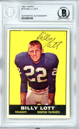 Billy Lott Autographed 1961 Topps Rookie Card #176 Boston Patriots Beckett BAS #10540199