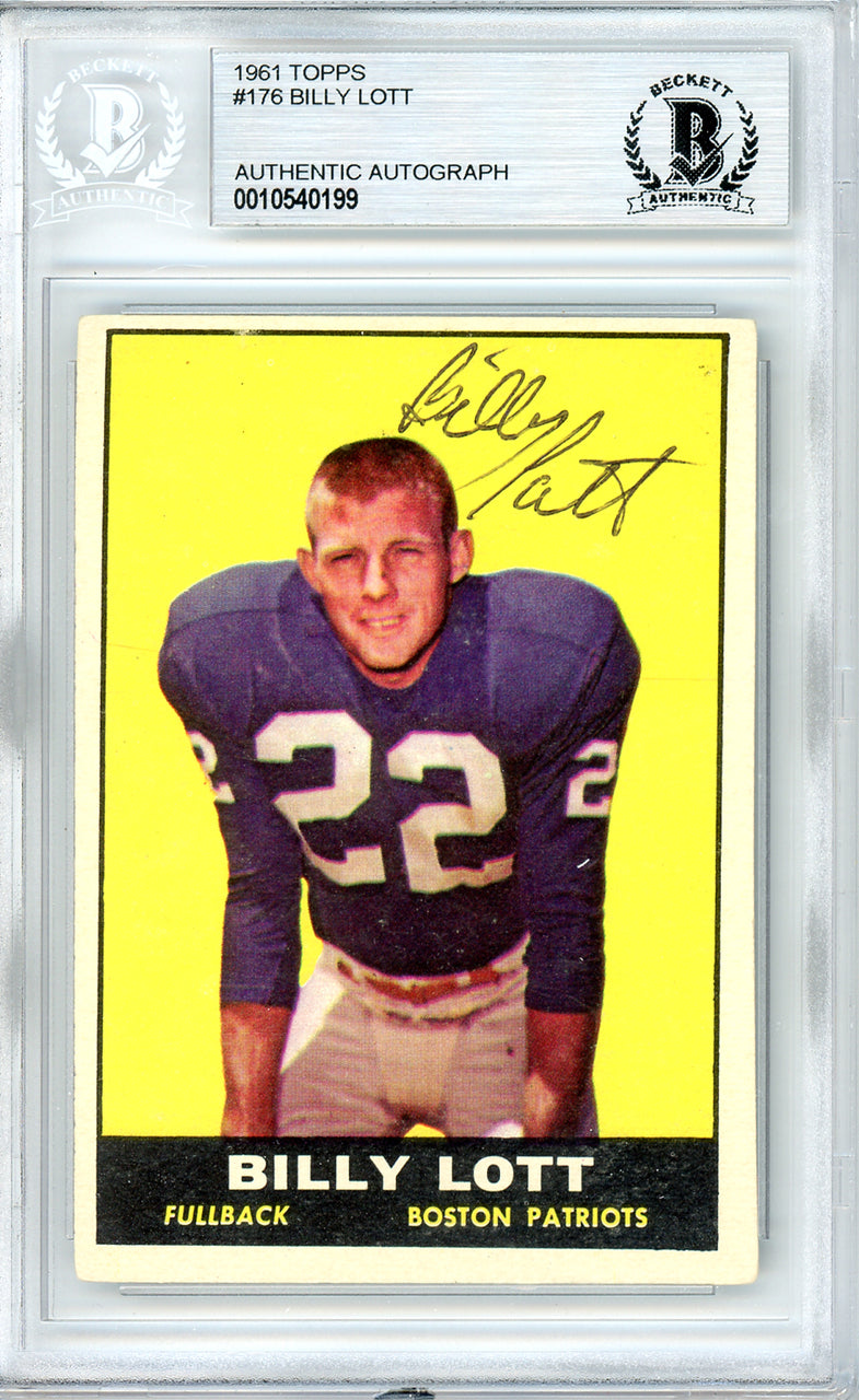 Billy Lott Autographed 1961 Topps Rookie Card #176 Boston Patriots Beckett BAS #10540199