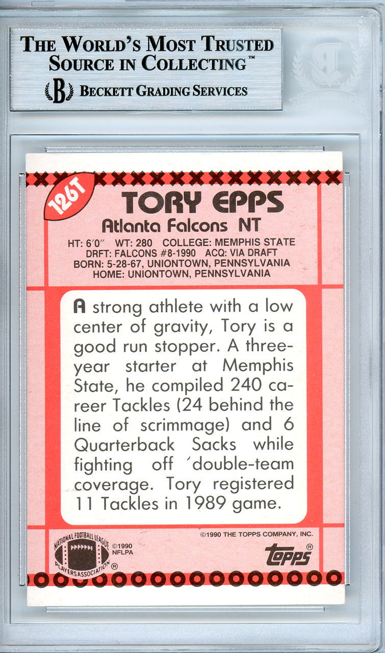 Tory Epps Autographed 1990 Topps Rookie Card #126T Atlanta Falcons Beckett BAS #10540648