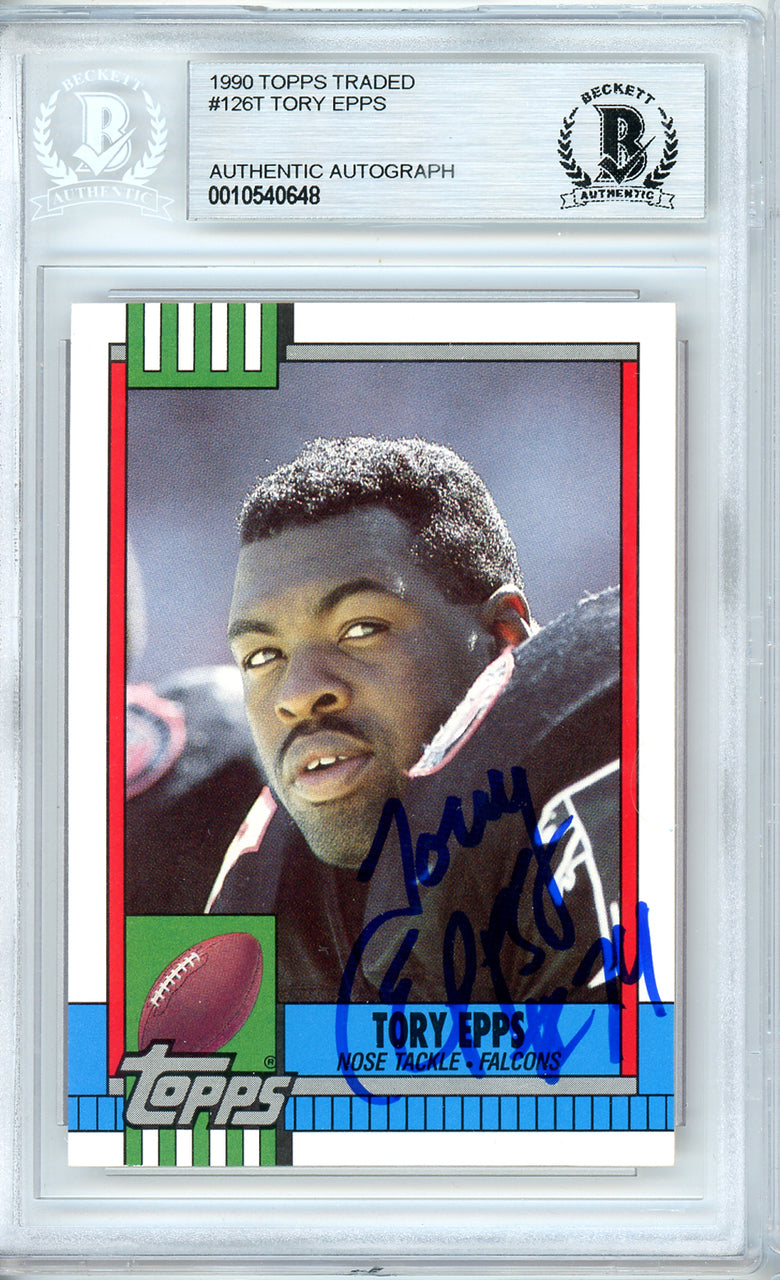 Tory Epps Autographed 1990 Topps Rookie Card #126T Atlanta Falcons Beckett BAS #10540648