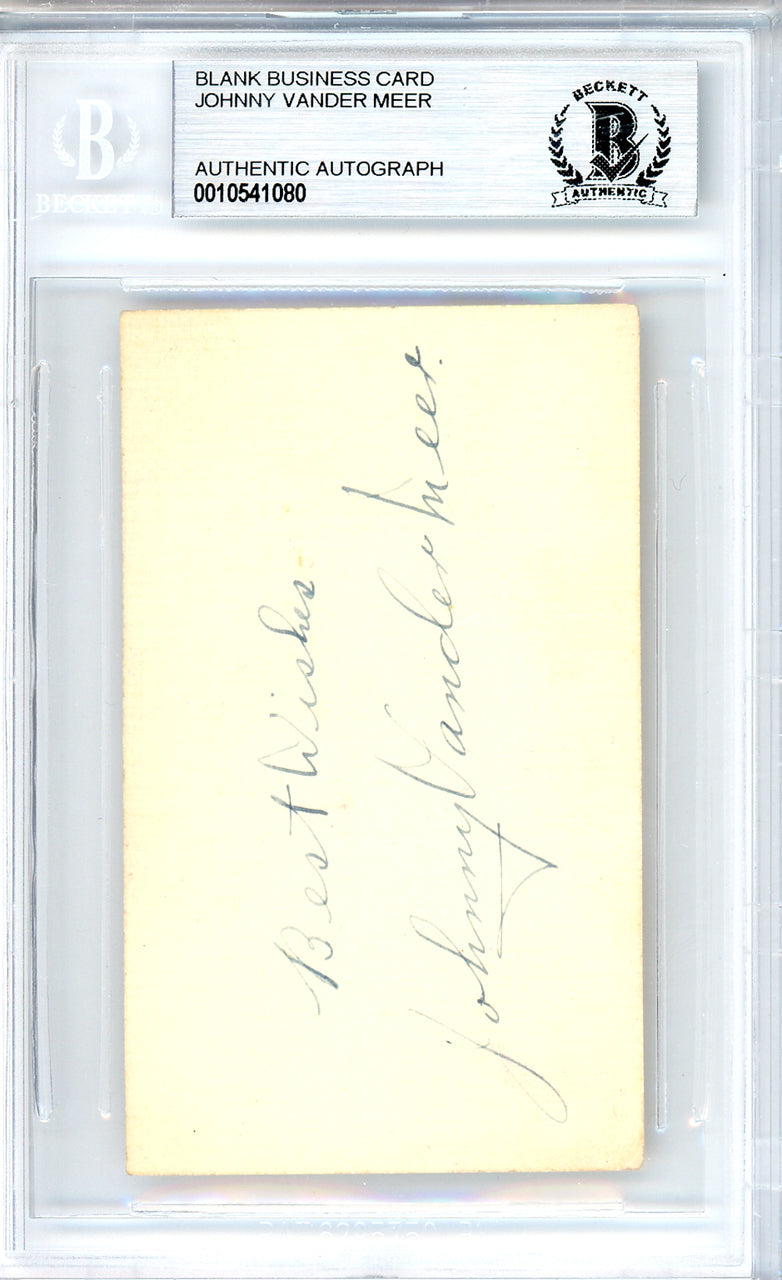 Johnny Vandermeer Autographed 2x3.5 Blank Business Card Cincinnati Reds "Best Wishes" Vintage Playing Days Signature Beckett BAS #10541080