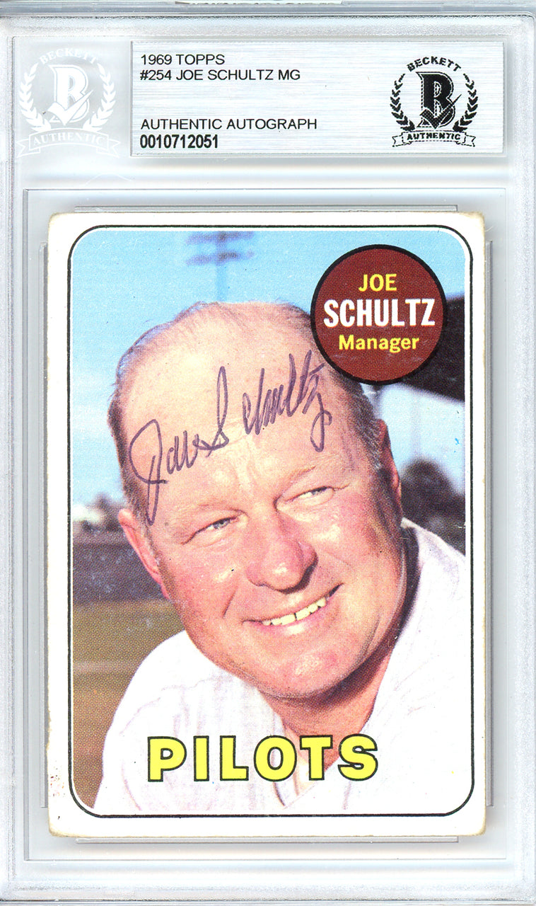 Joe Schultz Autographed 1969 Topps Card #254 Seattle Pilots Beckett BAS #10712051