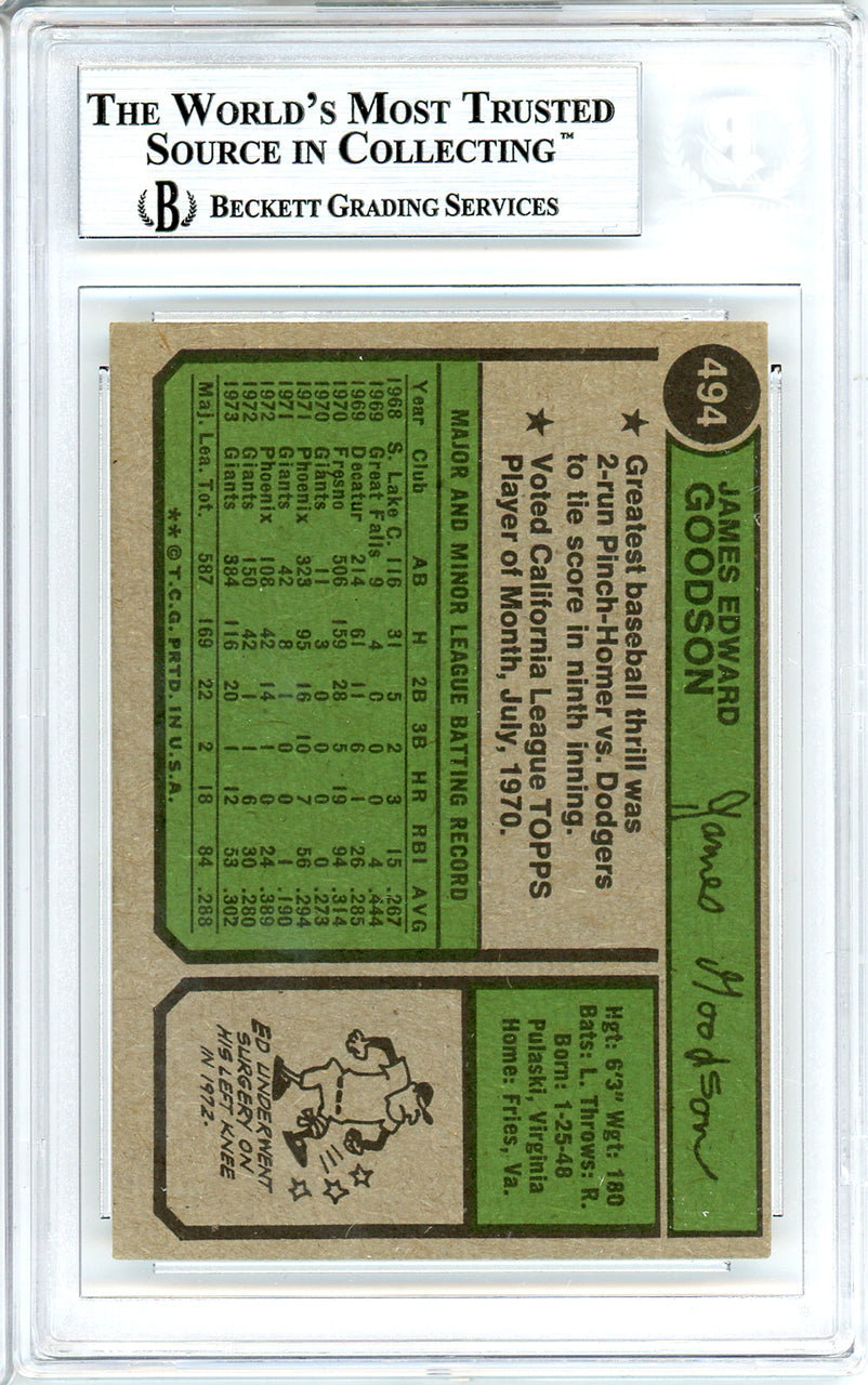 Ed Goodson Autographed 1974 Topps Card #494 San Francisco Giants Beckett BAS #10712094