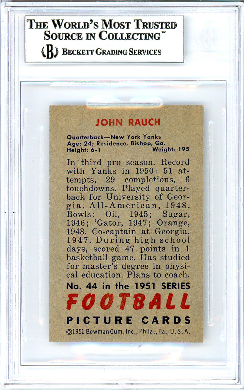 John Rauch Autographed 1951 Bowman Card #44 New York Yanks Beckett BAS #10736550