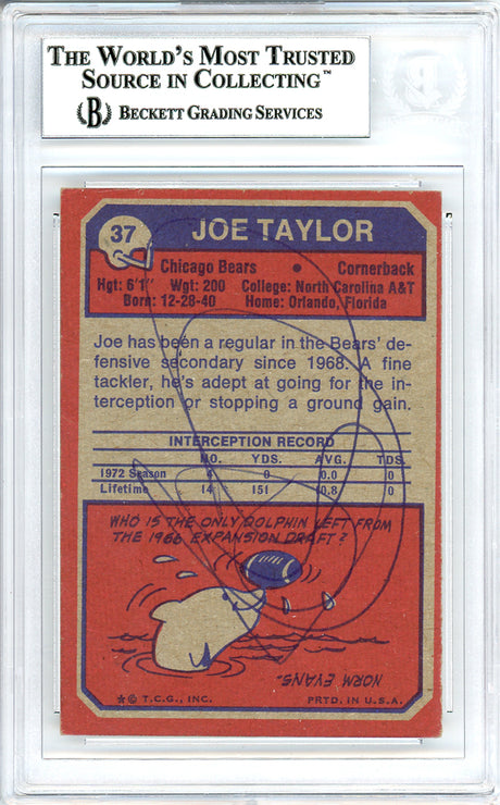 Joe Taylor Autographed 1973 Topps Rookie Card #37 Chicago Bears Beckett BAS #10736709