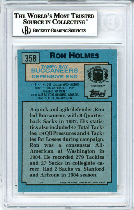 Ron Holmes Autographed 1988 Topps Rookie Card #358 Tampa Bay Buccaneers Beckett BAS #10737203