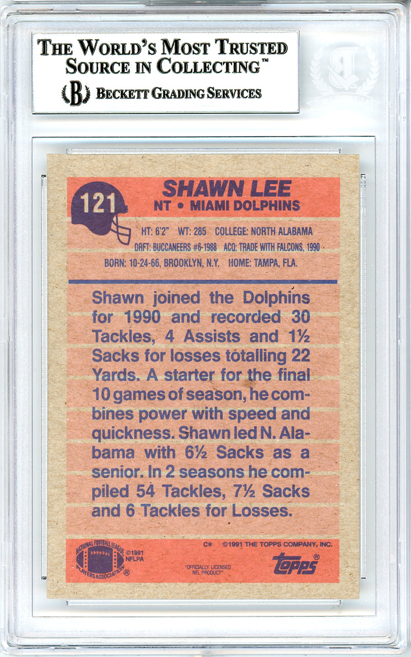 Shawn Lee Autographed 1991 Topps Rookie Card #121 Miami Dolphins Beckett BAS #10739397