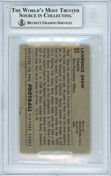 Buck Shaw Signed 1952 Bowman Rookie Card #95 | Beckett BAS Certified