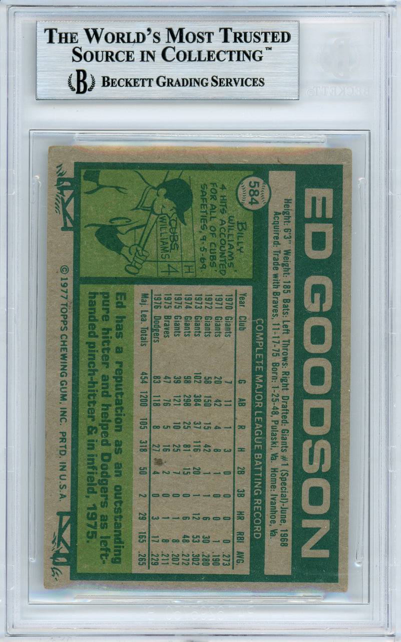 Ed Goodson Autographed 1977 Topps Card #584 Los Angeles Dodgers Beckett BAS #10982300