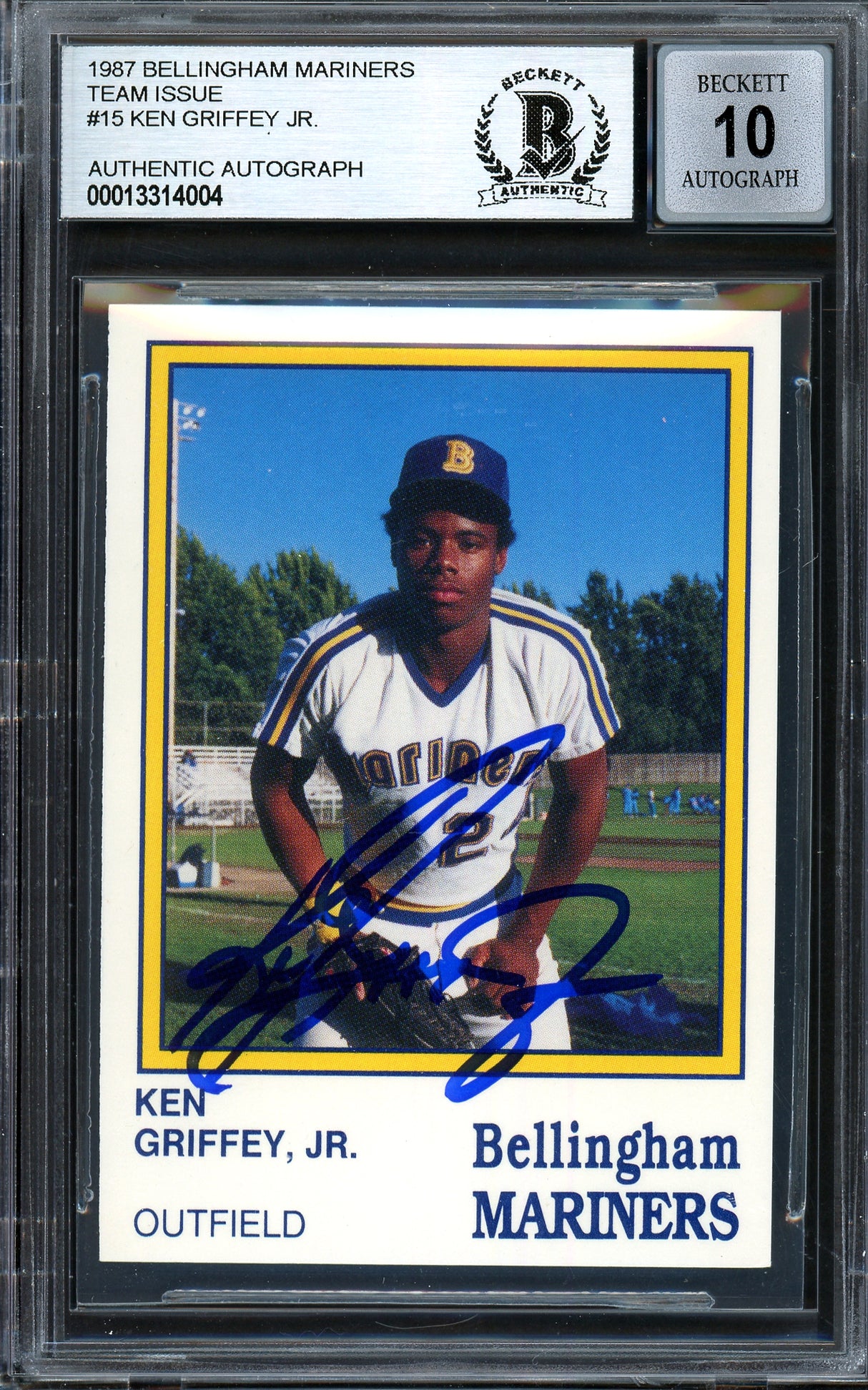 Ken Griffey Jr. Autographed 1987 Bellingham Mariners Rookie Card #15 Seattle Mariners Auto Grade Gem Mint 10 Beckett BAS #13314004