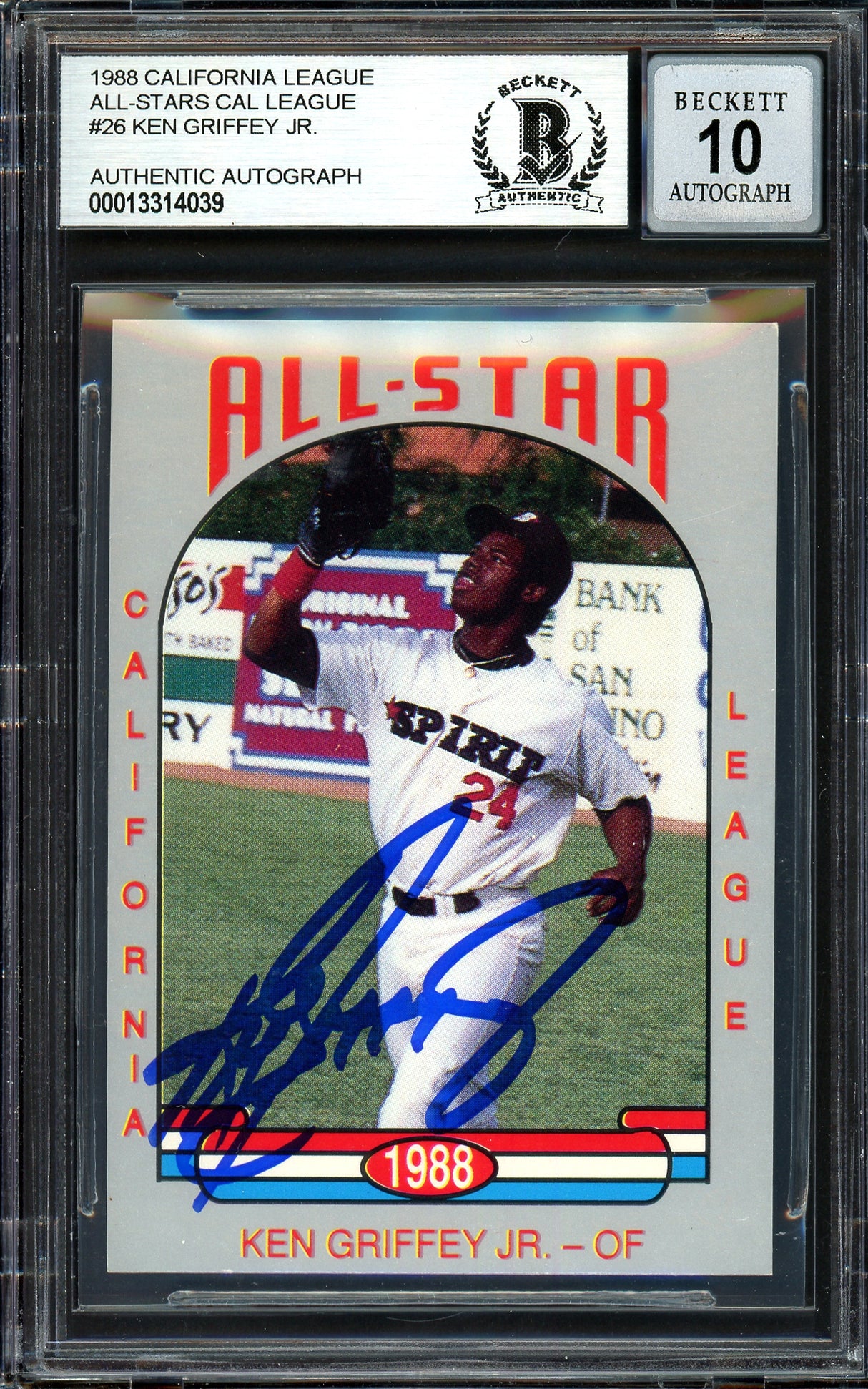 Ken Griffey Jr. Autographed 1988 Cal League All Star Rookie Card #26 San Bernardino Spirit Auto Grade Gem Mint 10 Beckett BAS #13314039