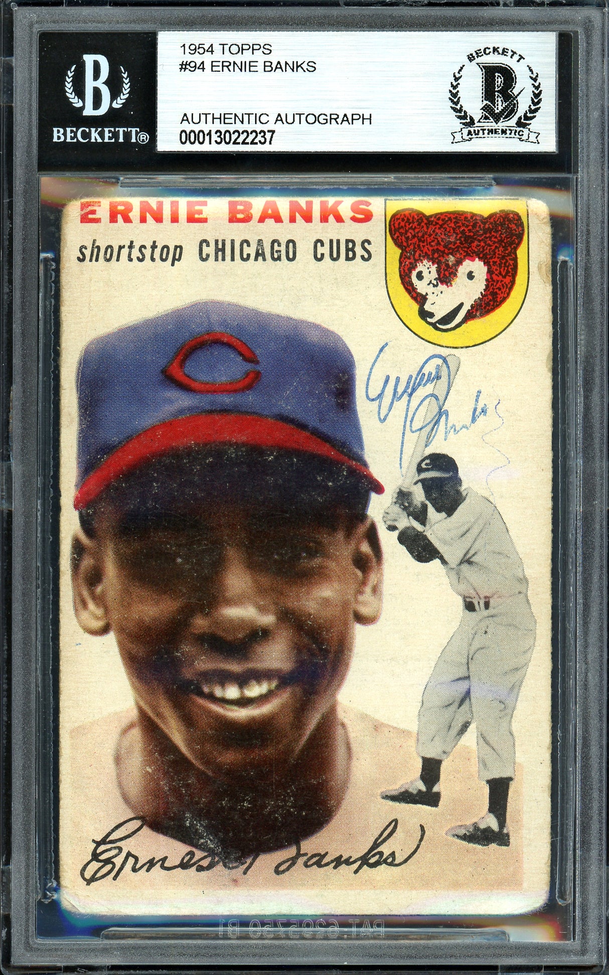 Ernie Banks Autographed 1954 Topps Card #94 Chicago Cubs Vintage Rookie Era Signature Beckett BAS #13022237