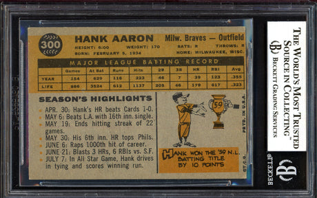 Hank Aaron Autographed 1960 Topps Card #300 Milwaukee Braves Vintage Signature Beckett BAS #13022247