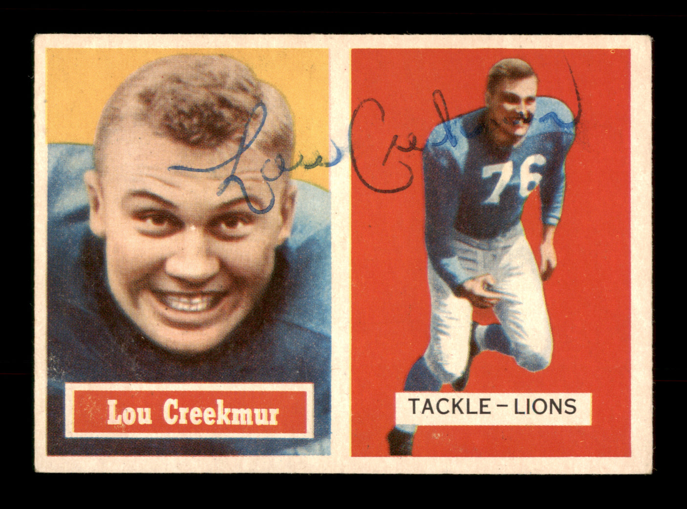 Lou Creekmur Autographed 1957 Topps Card #20 Detroit Lions SKU #198075