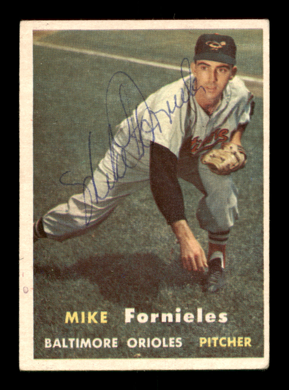 Mike Fornieles Autographed 1957 Topps Card #116 Baltimore Orioles SKU #198455