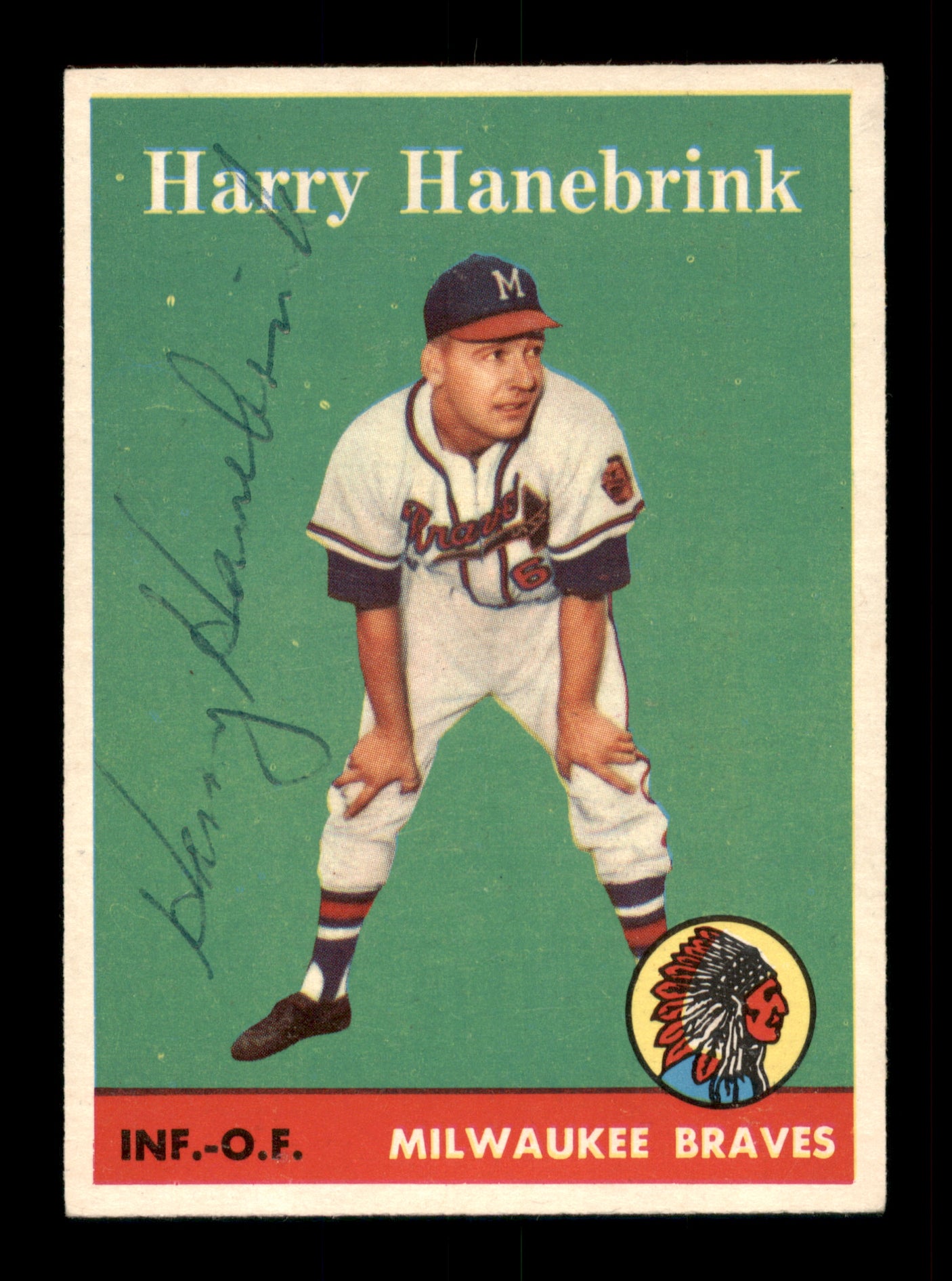 Harry Hanebrink Autographed 1958 Topps Rookie Card #454 Milwaukee Braves SKU #198519