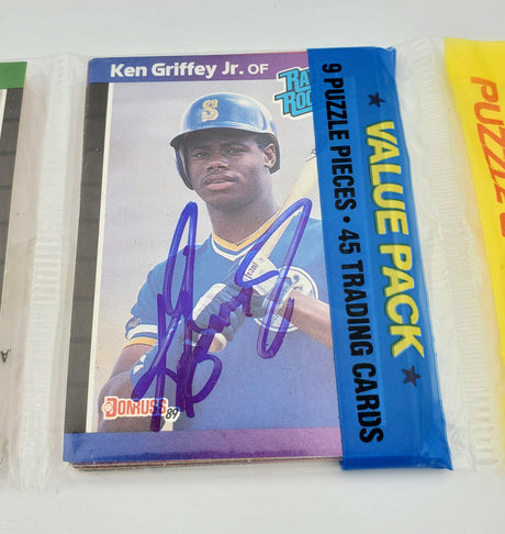 Ken Griffey Jr. Autographed Sealed 1989 Donruss Baseball Rack Pack Rookie Seattle Mariners Beckett BAS #BB79341