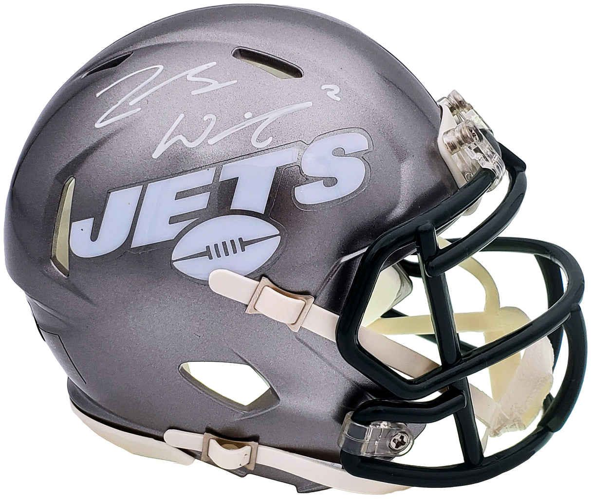 Zach Wilson Autographed New York Jets Flash Silver Speed Mini Helmet Beckett BAS QR Stock #198873