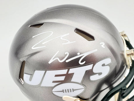 Zach Wilson Autographed New York Jets Flash Silver Speed Mini Helmet Beckett BAS QR Stock #198873