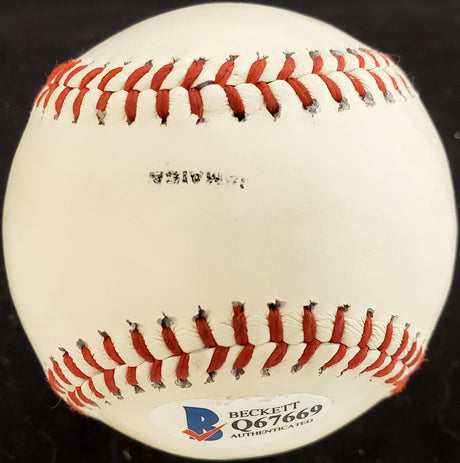 Hank Aaron Autographed Official League Baseball Atlanta Braves Vintage Signature Beckett BAS #Q67669