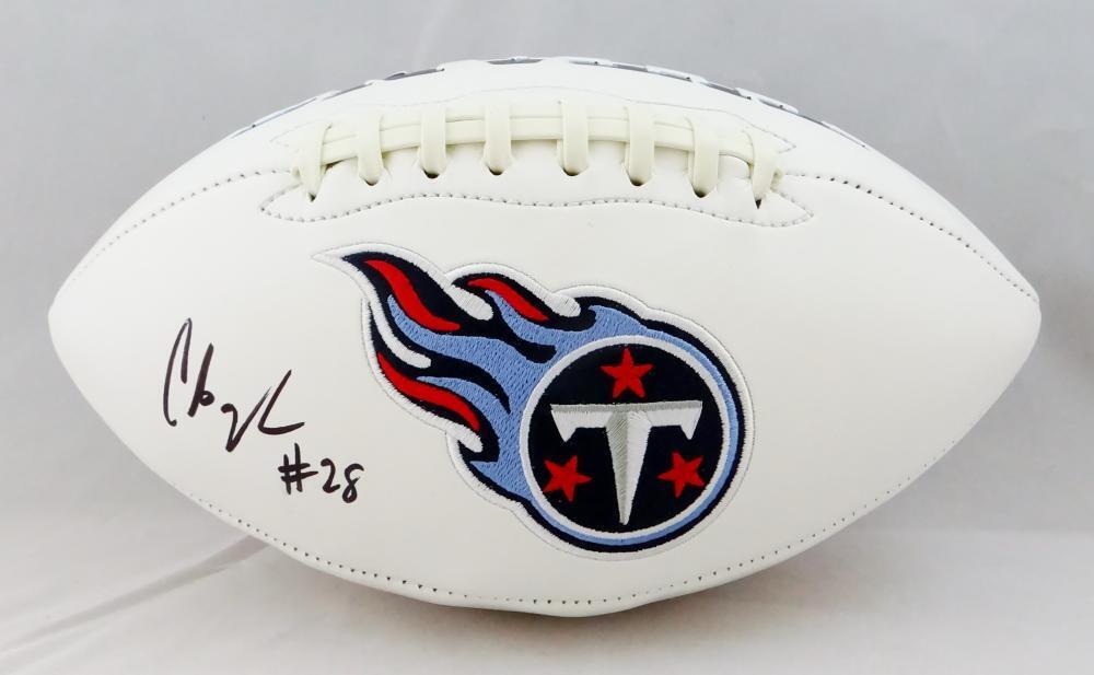 Chris Johnson Autographed Tennessee Titans Logo Football - Beckett W Auth *Black