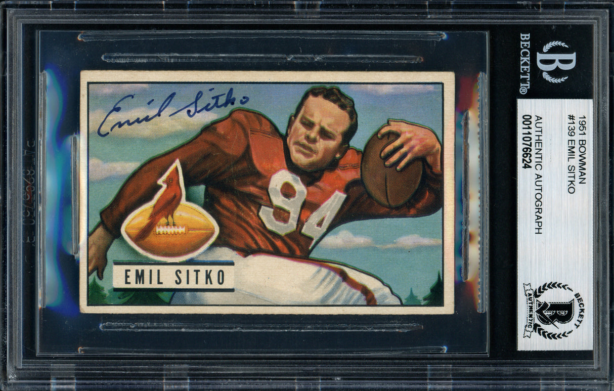 Emil Sitko Autographed 1951 Bowman Card #139 Notre Dame Fighting Irish Beckett BAS #11076624