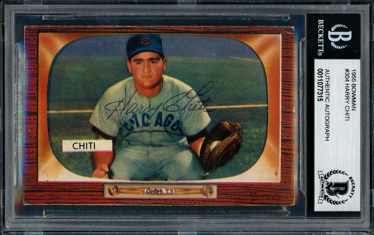 Harry Chiti Autographed 1955 Bowman Card #304 Chicago Cubs Beckett BAS #11077315