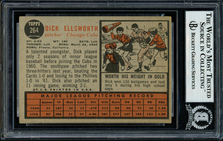 Dick Ellsworth Autographed 1962 Topps Card #264 Chicago Cubs Beckett BAS #11481465