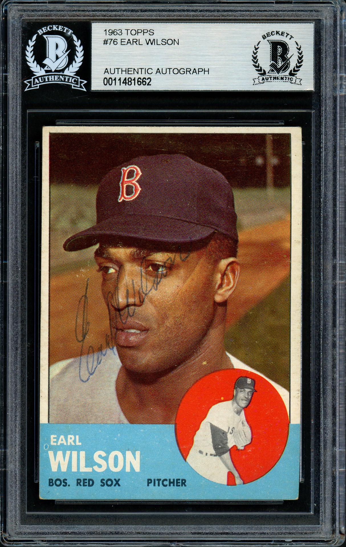 Earl Wilson Autographed 1963 Topps Card #76 Boston Red Sox Beckett BAS #11481662