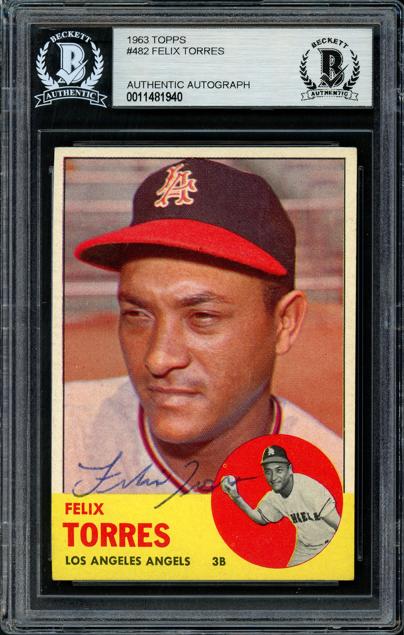 Felix Torres Autographed 1963 Topps Card #482 Los Angeles Angels Beckett BAS #11481940