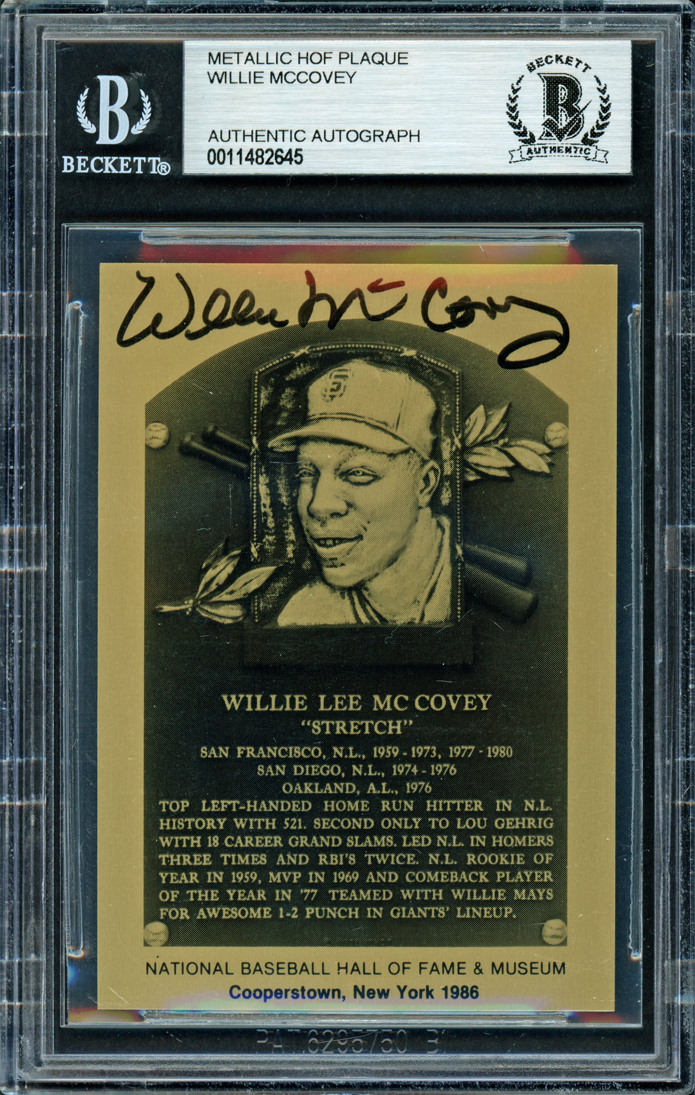 Willie McCovey Autographed 1986 Metallic HOF Plaque Card San Francisco Giants Beckett BAS #11482645