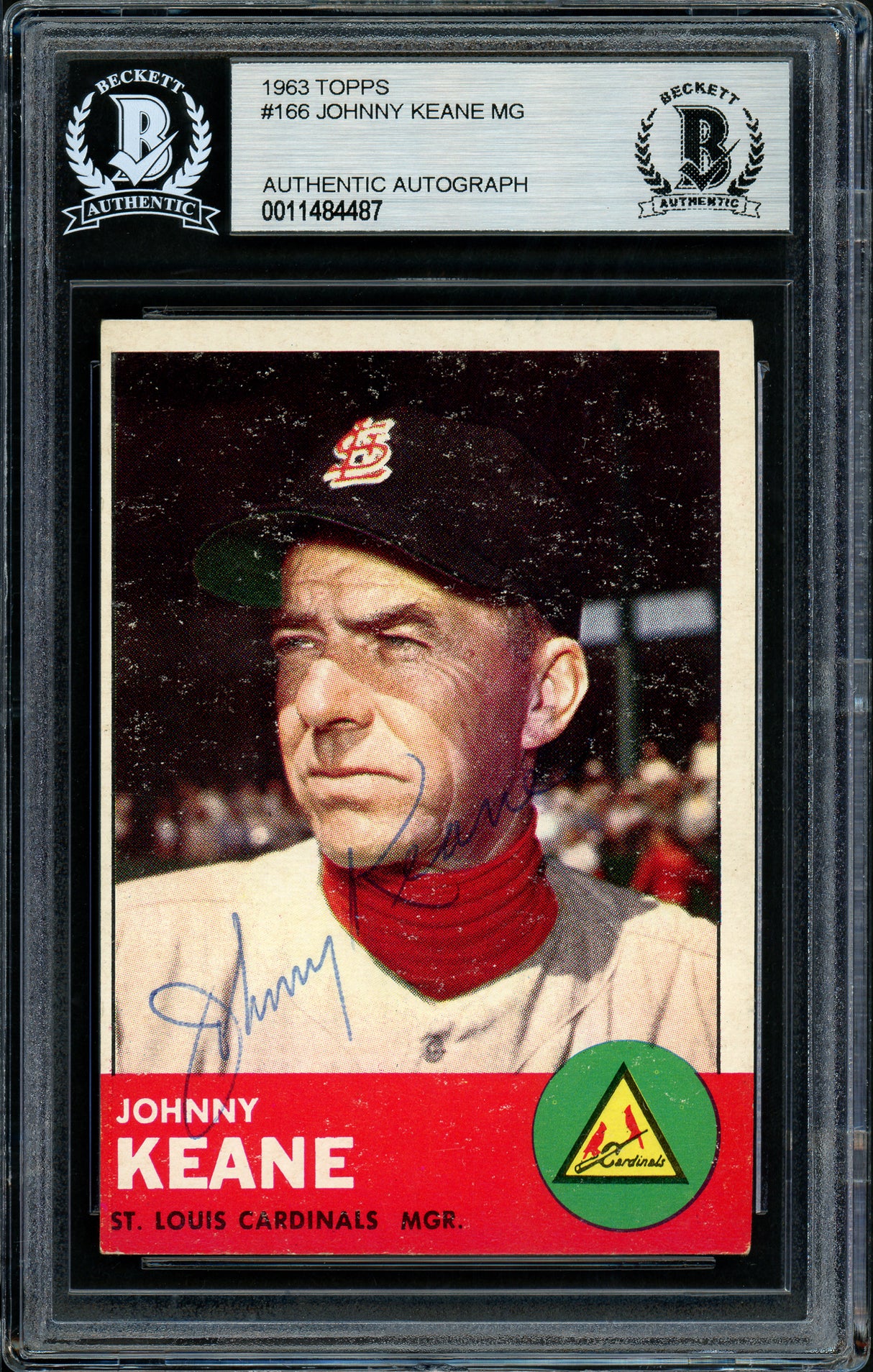 Johnny Keane Autographed 1963 Topps Card #166 St. Louis Cardinals Died 1967 Beckett BAS #11484487