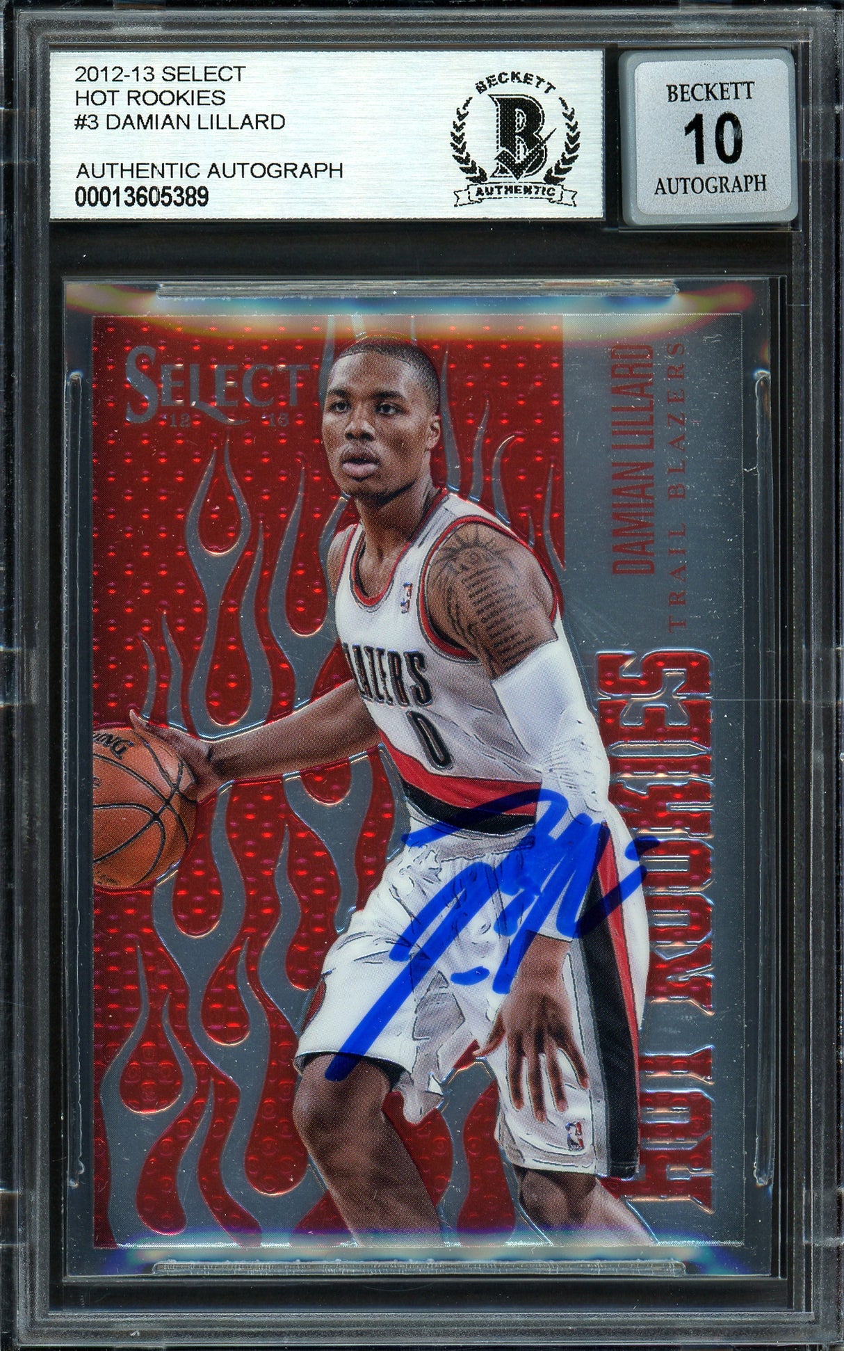 Damian Lillard Autographed 2012-13 Panini Select Rookie Card #3 Portland Trail Blazers Auto Grade Gem Mint 10 Beckett BAS #13605389