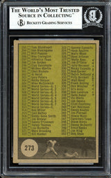 Ron Santo, Lou Boudreau & Glen Hobbie Autographed 1961 Topps Checklist Card #273 Beckett BAS #13608674