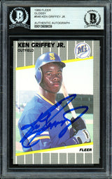 Ken Griffey Jr. Autographed 1989 Fleer Glossy Rookie Card #548 Seattle Mariners Beckett BAS #13609039