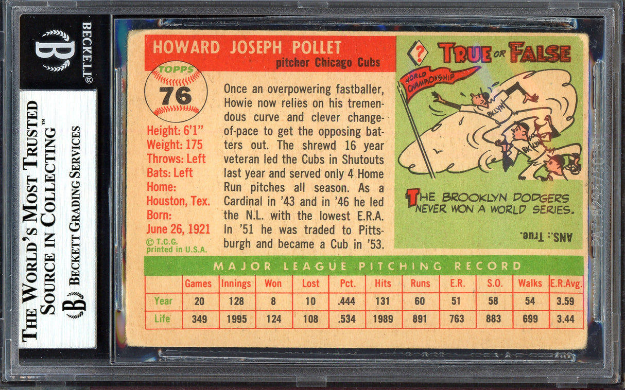 Howie Pollet Autographed 1955 Topps Card #76 Chicago Cubs Beckett BAS #13610048