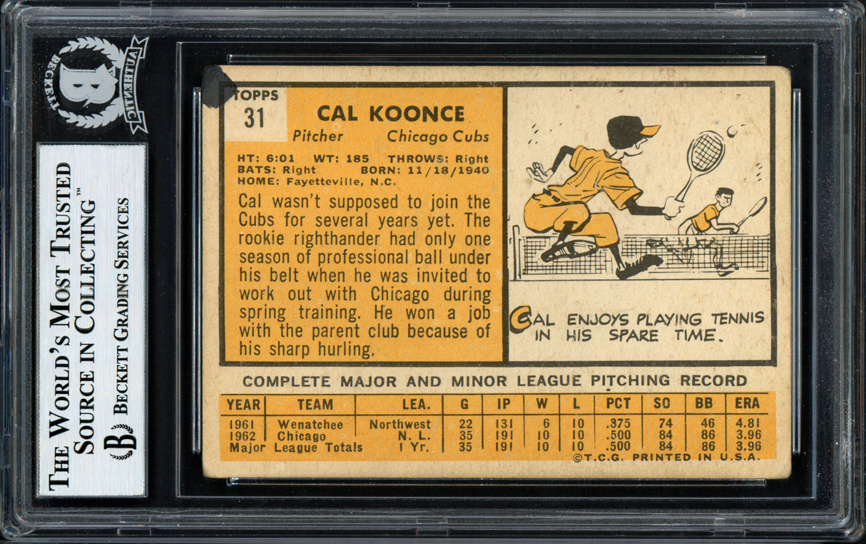 Cal Koonce Autographed 1963 Topps Card #31 Chicago Cubs Beckett BAS #12056839