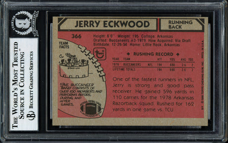 Jerry Eckwood Autographed 1980 Topps Rookie Card #366 Tampa Bay Buccaneers RARE Beckett BAS #12058705