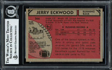 Jerry Eckwood Autographed 1980 Topps Rookie Card #366 Tampa Bay Buccaneers RARE Beckett BAS #12058707