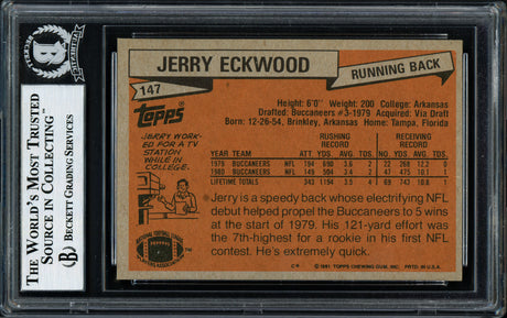 Jerry Eckwood Autographed 1981 Topps Card #147 Tampa Bay Buccaneers Beckett BAS #12058721