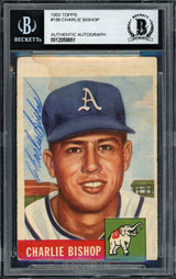 Charlie Bishop Autographed 1953 Topps Rookie Card #186 Philadelphia A's Beckett BAS #12058851