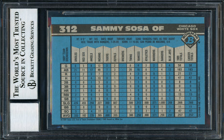 Sammy Sosa Autographed 1990 Bowman Rookie Card #312 Chicago White Sox Auto Grade 10 Beckett BAS Stock #177675