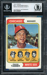 Chuck Tanner, Jim Mahoney, Alex Monchak, Johnny Sain & Joe Lonnett Autographed 1974 Topps Card #221 Chicago White Sox Beckett BAS #12306467