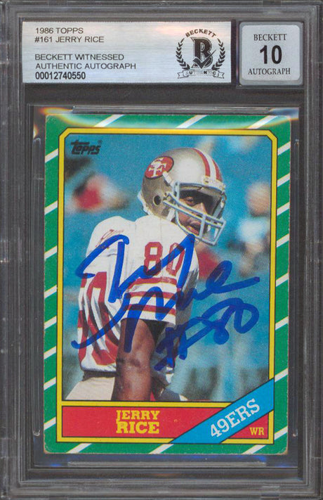 49ers Jerry Rice Signed 1986 Topps #161 Rookie Card Auto Grade 10! BAS Slabbed 1