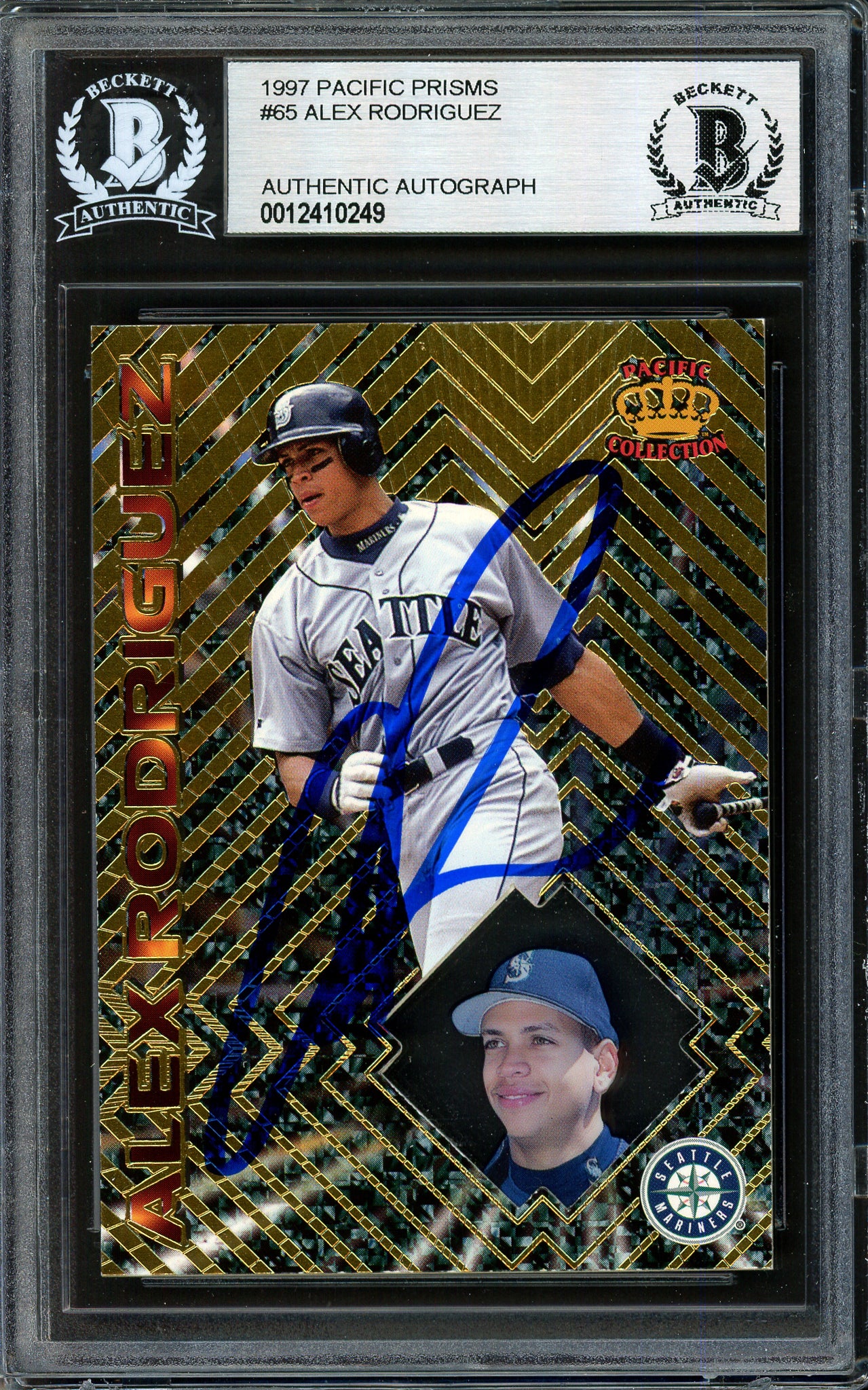 Alex Rodriguez Autographed 1997 Pacific Prisms Card #65 Seattle Mariners Beckett BAS #12410249