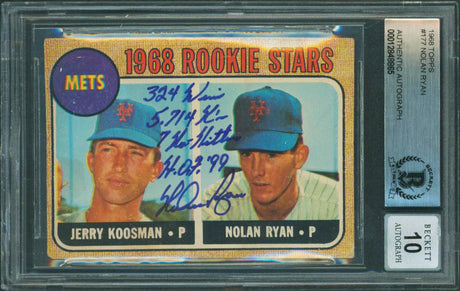 Mets Nolan Ryan "Stat" Signed 1968 Topps #177 Rookie Card Auto Grade 10 BAS Slab