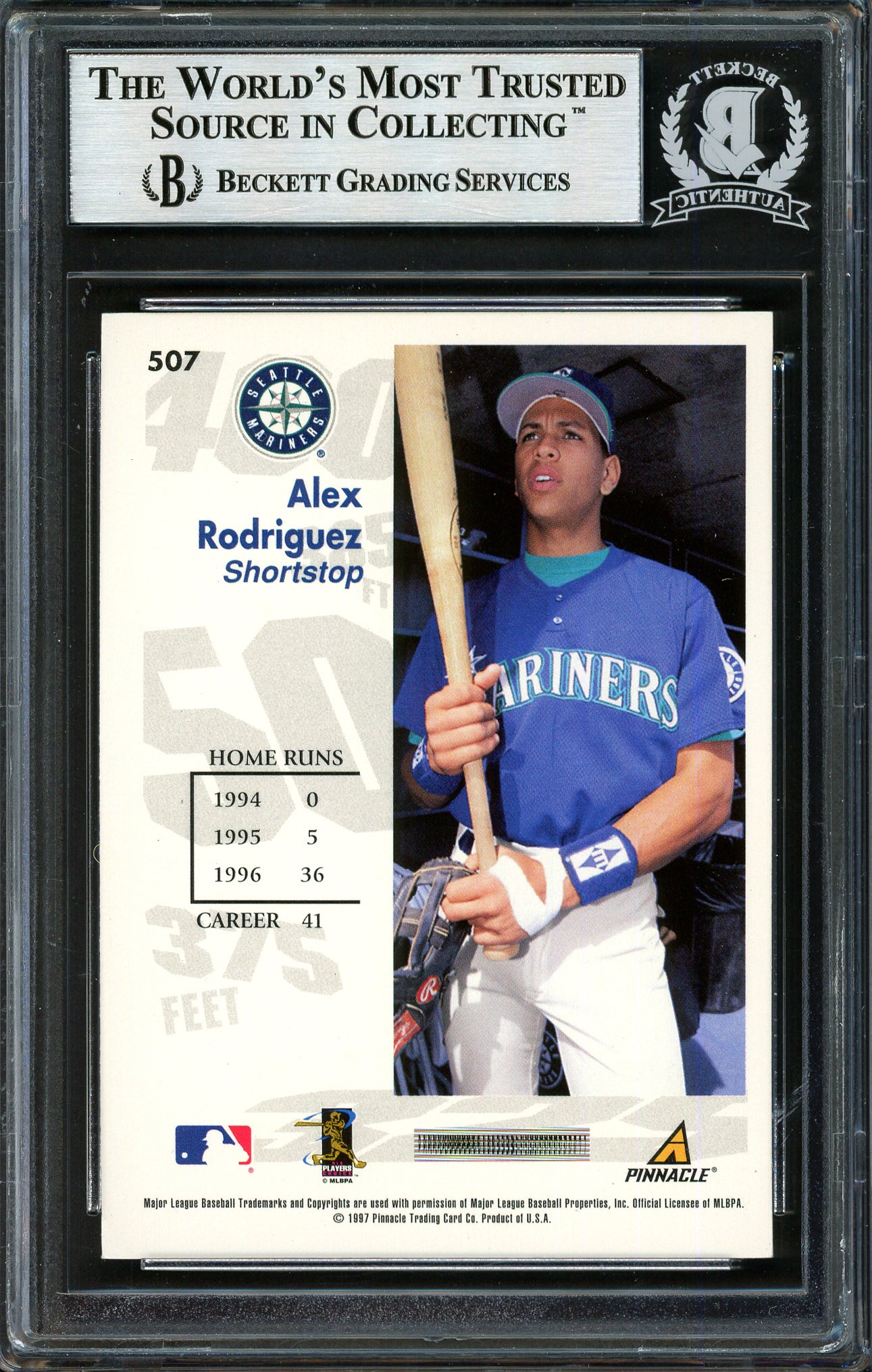 Alex Rodriguez Autographed 1997 Score Goin' Yard Card #507 Seattle Mariners Beckett BAS #12410254