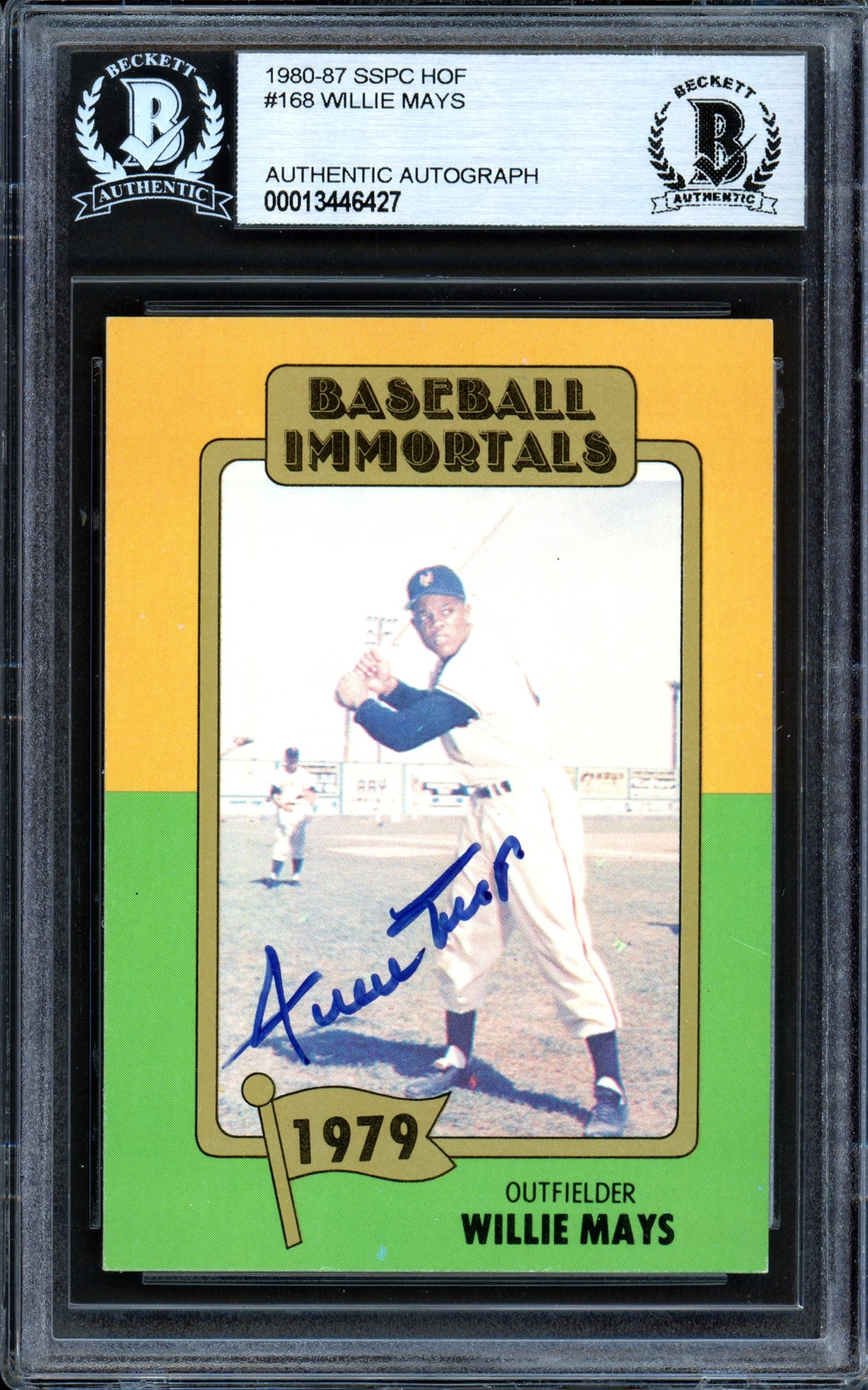 Willie Mays Autographed 1980 Baseball Immortals Card #168 San Francisco Giants Beckett BAS #13446427